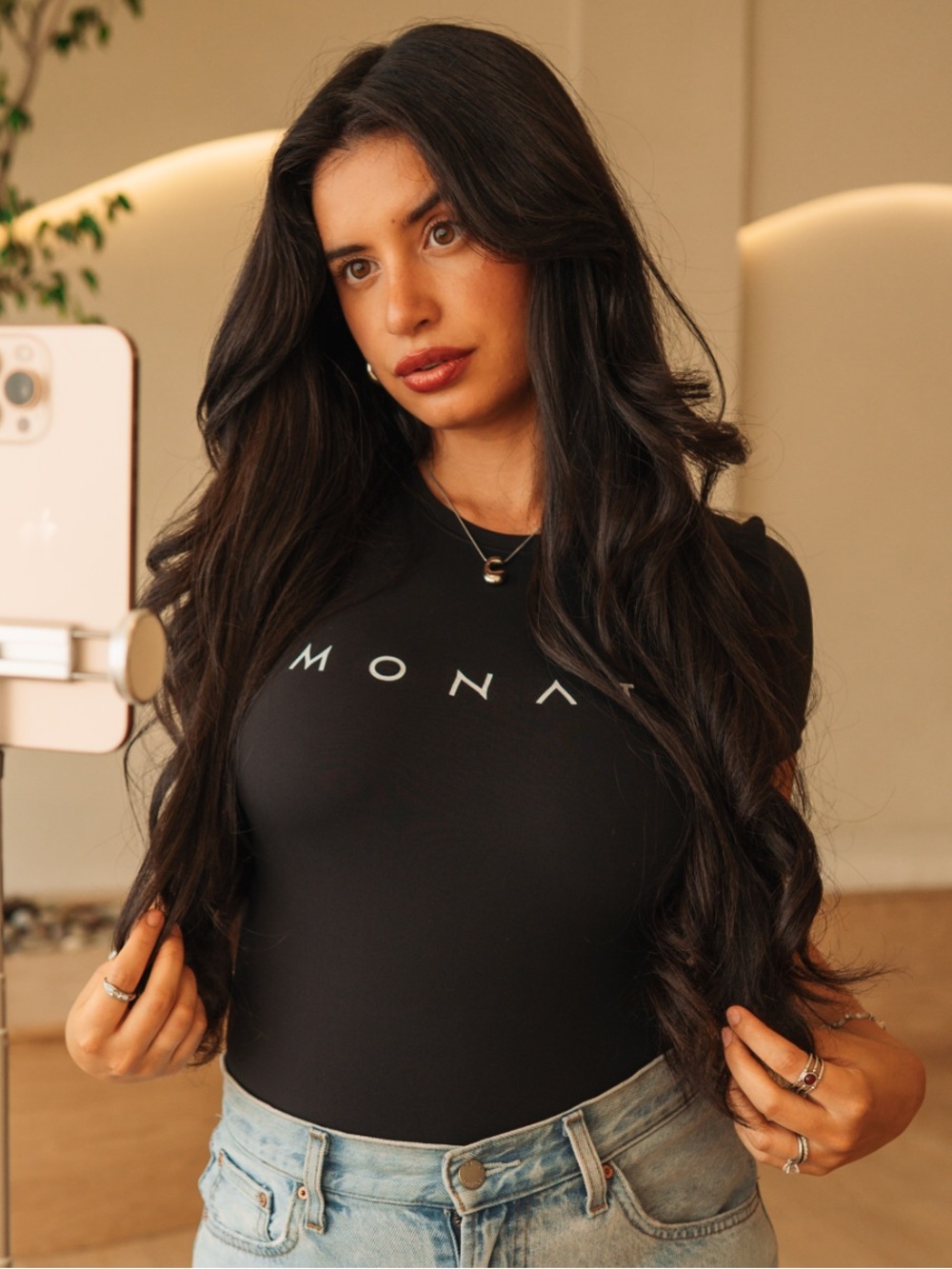 MONAT Black Short Sleeve Bodysuit